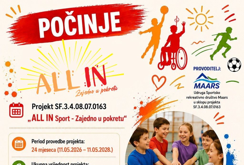Pokrenut projekt „ALL IN Sport – Zajedno u pokretu” za veću socijalnu uključenost djece i mladih