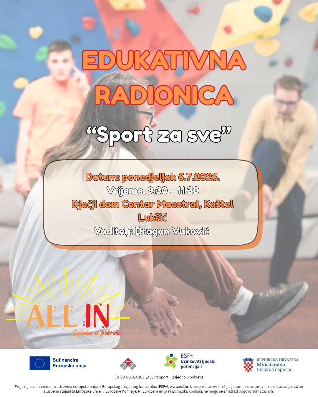POZIV NA RADIONICU U SKLOPU PROJEKTA „ALL IN SPORT-ZAJEDNO U POKRETU“